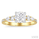 1/2 Ctw Pear and Round Cut Diamond Semi-Mount Engagement Ring in 14K Yellow and White Gold